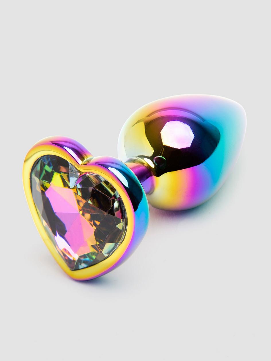 Rear Assets Small Jewelled Rainbow Heart Aluminium Butt Plug 2 Inch | Non-Vibrating Butt Plugs Butt Plugs Jewelled Butt Plugs